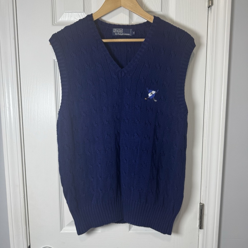 Ralph Lauren Polo Golf Men's Navy Blue Cable Knit Sweater Vest Size Medium